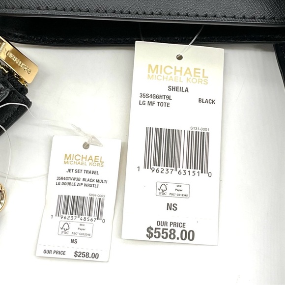 Michael Kors Bag Large Sheila Mf Tote Bag & Large Double Zip Wallet Black/Gold - Picture 14 of 14